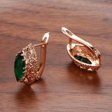 14 Karat Rolled Gold Red Green Horse Eye AAA Zircon Crystal Vintage Earrings For Women