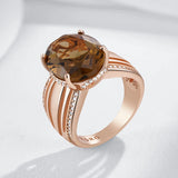 Unique Big Oval Brown AAA Zircon Crystal 14K Rolled Gold Ring High Quality Jewellery