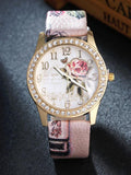 New Arrival Fashion Ladies Watches - Printed Flower Design Luxury Casual Quartz Leather Dress Wristwatches - The Jewellery Supermarket