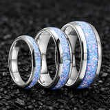 Rainbow Fire Opal Inlay 4/6/8mm Tungsten Carbide  Men Women Comfort Fit Rings