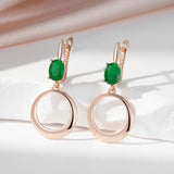 14 Karat Gold Filled Green AAA Zirconia Crystals Round Pendant Long Earrings for Women