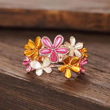 Charming Dainty Colourful Enamel Flower Women Two Tone Ring
