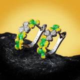 Classic Green Handmade Enamel Clover Flower 925 Silver Earrings