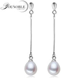 Elegant Long Drop Real Multicolour Pearls 925 Sterling Silver Earrings