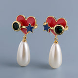Exquisite Handmade Enamel Red Love Heart Zircon Crystal High-quality Earrings