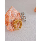 18K Gold Plated Stainless Steel Round Beads Layered Wide Trendy Fashion Ring