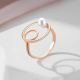 14K Rolled Gold Pearl Round Luxury Ethnic Daily Fine Rings For Women - Fine Jewellery