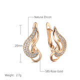 European Luxury Double Twist Zircon Earrings for Women 585 Gold Hollow Zircon Piercing Jewelry Wedding Lady's Unusual Jewelry