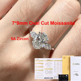 3-Stone GRA Certified 2CT Oval Cut Moissanite Diamonds Ladies Rings 925 Silver Engagement Wedding Band Jewellery