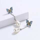 Fashion Long Butterfly Pearl Exquisite Handmade Enamel Earrings for Women