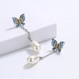 Fashion Long Butterfly Pearl Exquisite Handmade Enamel Earrings for Women
