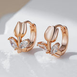14 Karat Filled Gold Tulip Design Shiny AAAl Zircon Diamonds Huggie Earrings For Women