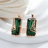 14K Gold Filled Green Square AAA Zircon Crystals Long Drop Earrings Vintage Jewellery