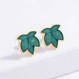 New Classic Green Leaf Shape High Quality Hand-made Enamel Stud Earrings