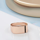 14K Gold Filled Black AAA Zircon Row Crystals Large Glossy Rose Gold Geometric Rings