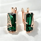 14K Gold Filled Green Square AAA Zircon Crystals Long Drop Earrings Vintage Jewellery
