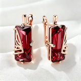 14 Karat Rolled Gold Luxury Square AAA Red Zircon Crystal Women's Long Dangle Earrings