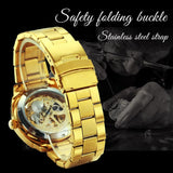 New Square Gold Skeleton Automatic Engraved Movement Luxury Stainless Steel Mechanical Watches - The Jewellery Supermarket