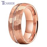 Black Hammer Center/Offset Groove Finish 8mm Men Women Wedding Tungsten Rings