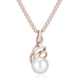 14K Rolled Gold Elegant White Pearl AAA Zircon Diamonds Unique Pendant And Necklace