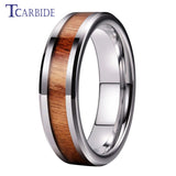 New Koa Wood Inlay Beveled Polished 6mm 8mm Tungsten Ring for Men Women