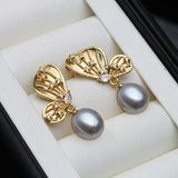 Butterfly Design Multicolour Natural Pearl AAA Zircon Diamonds Silver Drop Earrings