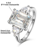 3 Stone 2 - 4CT Emerald Cut VVS1 D Colour Moissanite Diamond Silver Engagement Ring