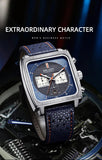 New Top Brand Luxury Blue Leather Military Chronograph Square Watches for Men - Ideal Gifts - The Jewellery Supermarket