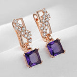 Luxury Large Square AAA Purple Zircon Crystals 14K Rolled Rose Gold Dangle Earrings - Vintage Style Jewellery