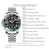 Popular Luxury Brand Left Crown Men Mechanical Wristwatches 100M Waterproof Sapphire Glass PD-1662 GMT Watch for Men