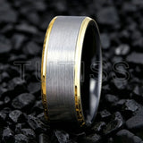 Matte Silver Brushed Center Shiny Blue Beveled Edges Two Tone 6/8mm Tungsten Rings