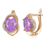 Quality Purple 14K Filled Rose Gold AAA Zircon Crystals Earrings For Women - Cute Party Fine Jewellery