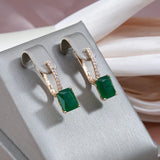 14 Karat Gold Filled Square Opal Dark Green AAA Zircon Crystal Vintage Earrings For Women