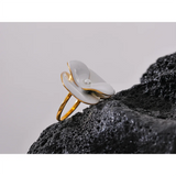 18k Gold Plated Exquisite White Enamel Flower Fashion Chic Adjustable Stainless Steel Ring
