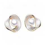 Beautiful Wave Design Multicolour Real Pearls Gold Colour Silver Stud Earrings