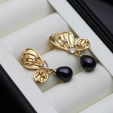 Butterfly Design Multicolour Natural Pearl AAA Zircon Diamonds Silver Drop Earrings