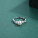 Elegant Braided Design Natural Pearl S925 Sterling Silver Adjustable Ring