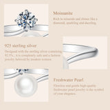 Luxury Round VVS1 D Colour 0.5CT Moissanite Freshwater Pearl Open Silver Ring