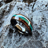 Green Opal Koa Wood Inlay 8mm Black Tungsten Engagement Fashion Men Women Rings