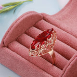 14K Filled Gold Exaggerated Pomegranate Red AAA Zircon Crystal Hollow Vintage Rings