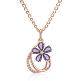 Amazing 14K Filled Rose Gold AAA Purple Zircon Crystals Flower Necklace - Luxury Vintage Style Jewellery