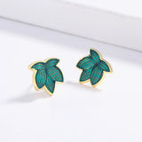 New Classic Green Leaf Shape High Quality Hand-made Enamel Stud Earrings