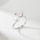Superb Swan Design Natural Pearl AAA Zircon Diamonds Silver Ring