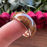 Whiskey Barrel Oak Wood Inlay Domed Polished Tungsten Engagement Wedding Rings