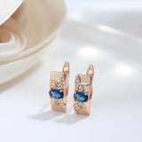 14K Gold Filled Elegant Geometric Square Sun Flower Embossed AAA Blue Zircon Earrings