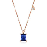 Simple Square Cut AAA Blue Zircon Crystal 14K Filled Rose Gold Round Ball Chain Necklace - Fashion Jewellery