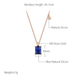 Simple Square Cut AAA Blue Zircon Crystal 14K Filled Rose Gold Round Ball Chain Necklace - Fashion Jewellery