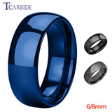Domed Polished Finish 6MM 8MM  Shiny Tungsteng Blue Black Men Women Wedding Rings