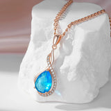 14K Rolled Gold Elegant Blue Drop AAA Zircon Diamonds Vintage Luxury Necklace Jewellery