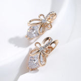 14 Karat Filled Gold  New Bow Knot Hollow Drop Cut AAA Zircon Diamonds Trendy Earrings
